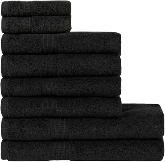 HOMELOVER 8 Piece Towel Set - 100% Organic Cotton, 2 Bath Towels, 4 Hand Towels, 2 Washcloths - 500 GSM, Hotel & Spa Quality, Soft, Quick Dry, Highly Absorbent Bathroom Essentials (Charcoal Black)