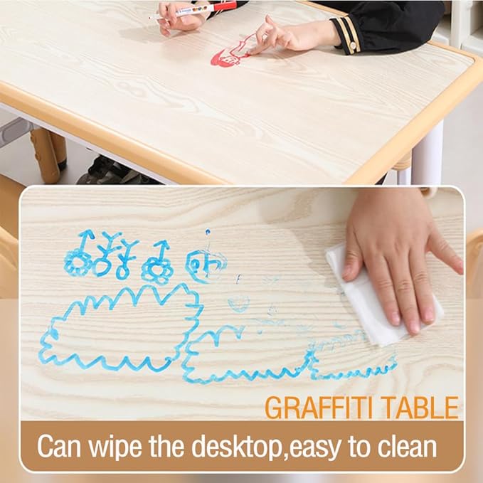 Kids Table and 6 Chair Set - Height Adjustable, Multifunctional Desk, Ergonomically Designed Chairs, Max 300lbs, for Ages 2-10, Classroom, Daycares, Home