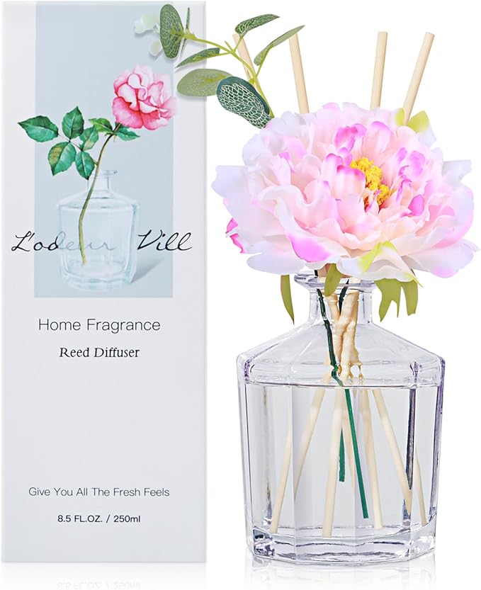 L'odeur Vill Reed Diffuser, 8.5 Oz(250ml) Lavender Geranium Bathroom Diffuser with 10 Sticks, Scented Diffuser Home Fragrance Essential Oil Reed Diffuser Set for Home Large Rooms Bathroom Shelf Decor