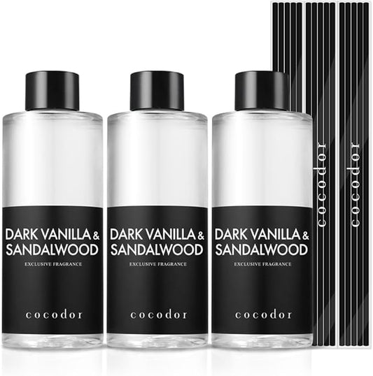 COCODOR Reed Diffuser Oil Refill/Dark Vanilla&Sandalwood/6.7oz(200ml)/3 Pack/Aroma Therapy, Home Fragrance, Scented Oils for Bathroom, Bedroom, Office Home Décor