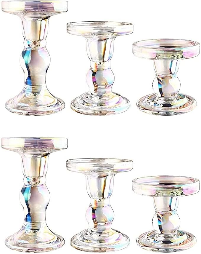 6-Piece Set of Color Glass Candlestick, Crystal Candlestick Holder Holder and Conical Candle, Christmas Candle Holder Decoration, Family Living Room Wedding Candle Holder (color2sets)