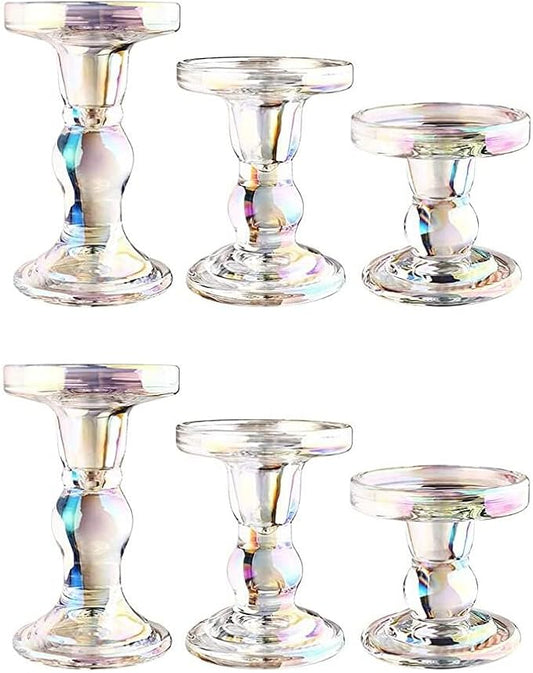 6-Piece Set of Color Glass Candlestick, Crystal Candlestick Holder Holder and Conical Candle, Christmas Candle Holder Decoration, Family Living Room Wedding Candle Holder (color2sets)