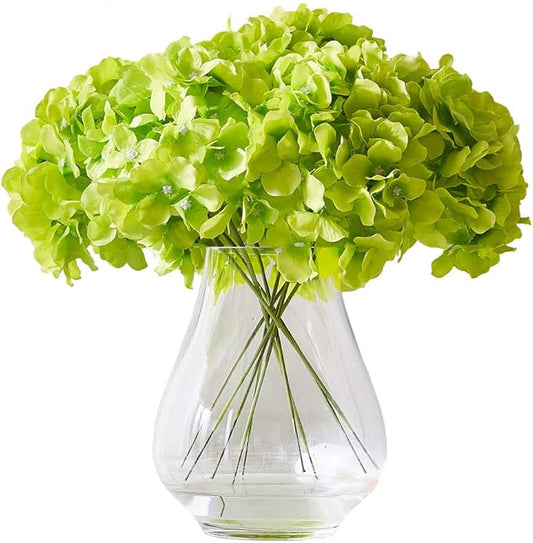 Artificial Hydrangea Flower Heads Hydrangea Silk Flowers Head for Wedding Centerpieces Bouquets DIY Floral Decor Home Decoration,Pack of 10 with Log Stems -Color (Green)