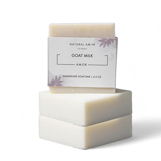 Natural Amor Unscented Goat Milk Soap Bar (Pack of 3),Gentle Handmade Soap for Dry, Sensitive Skin,Suit for Face & Body. Cruelty- Free