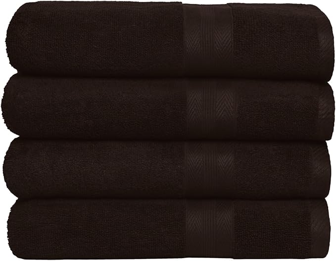 BOUTIQUO Premium Cotton 4 Pack Bath Towel Set - 100% Pure Cotton - 4 Bath Towels 27X54 - Ideal for Everyday Use - Ultra Soft & Highly Absorbent - Chocolate Brown