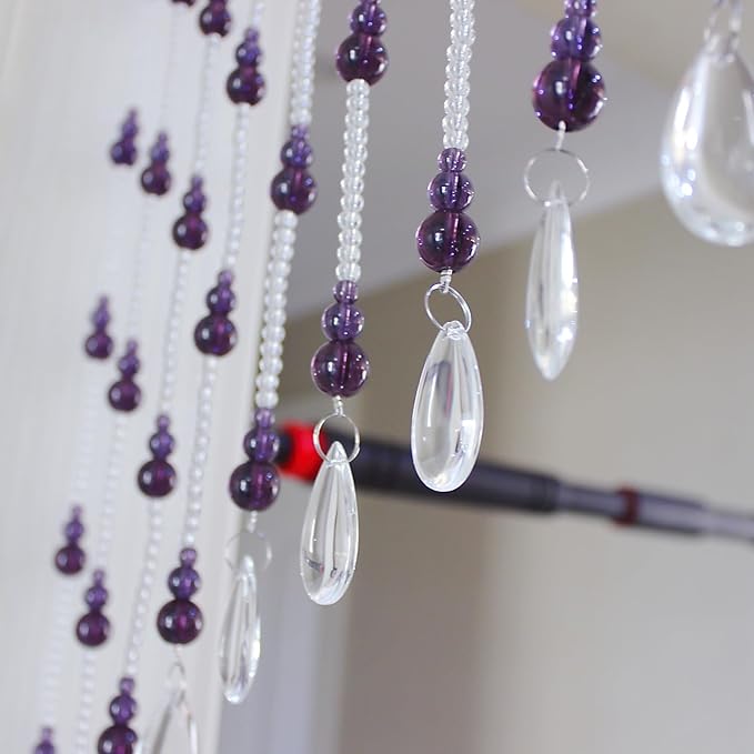 Hanging Glass Door Beads Beaded Curtains Valance Self-Adhesive for Doorways Crystals Stran Arched Windows, Clear Crystal Room Bead Partition Curtain Door Frame Beads for Doorways Closets 11