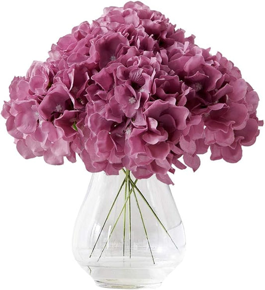 Mauve Hydrangea Silk Artificial Flowers 10pcs, 7in x 9.8in (18cm x 25cm), Realistic Lifesize, Customizable Length, Includes Floral Foam, Perfect for Home, Party, Wedding Decor
