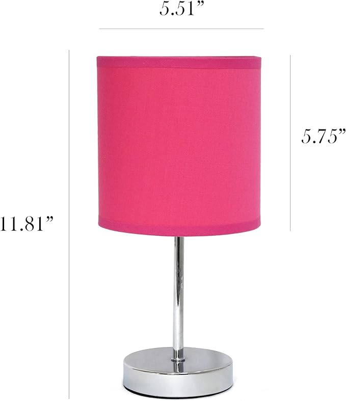 Simple Designs LT2007-HPK-LB Basic Chrome Mini Table Lamp for Living Room, Nightstand, Desk, Countertop, Hot Pink, with Feit LED Bulb Included