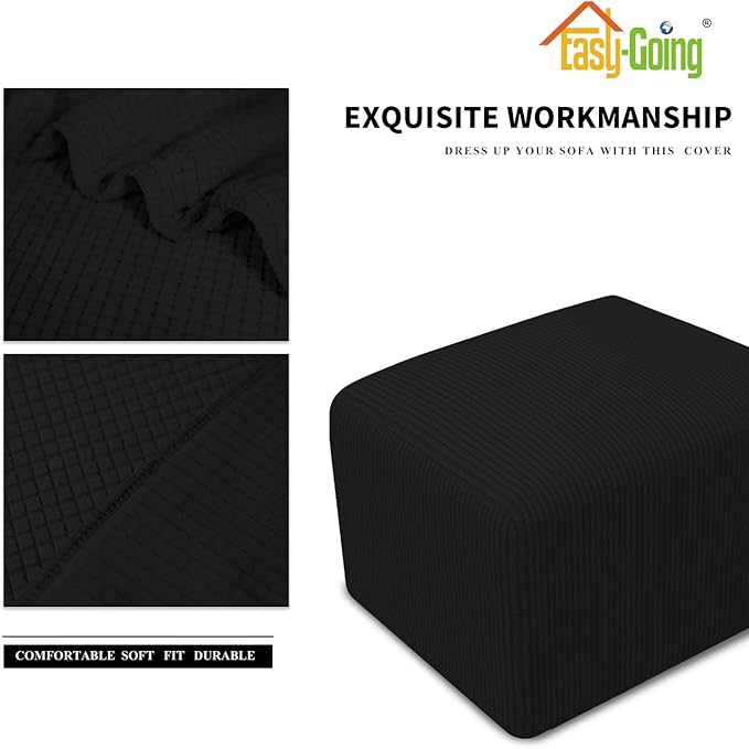 Easy-Going Stretch Ottoman Cover Folding Storage Stool Furniture Protector Soft slipcover with Elastic Bottom (X-Small,Black)