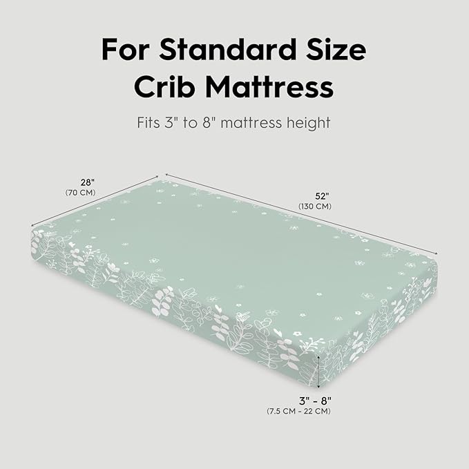 Horaldaily 2 Pack Fitted Crib Sheet for Boys Girls, Fits Standard Size Crib Mattress 28in x 52in, Soft Breathable Washable Jersey Microfiber Baby Crib Sheet, Eucalyptus Nursery Sheet Sage Green/White