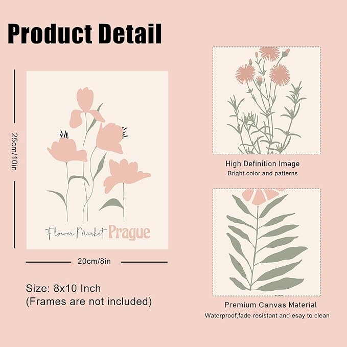 Flower Market Posters, Boho Botanical Floral Wall Art Prints Blush Pink and Sage Green Aesthetic Bedroom Decor Canvas Artwork Painting, Abstract Minimalist Wall Decor Pink Room Decor for Boho Room,