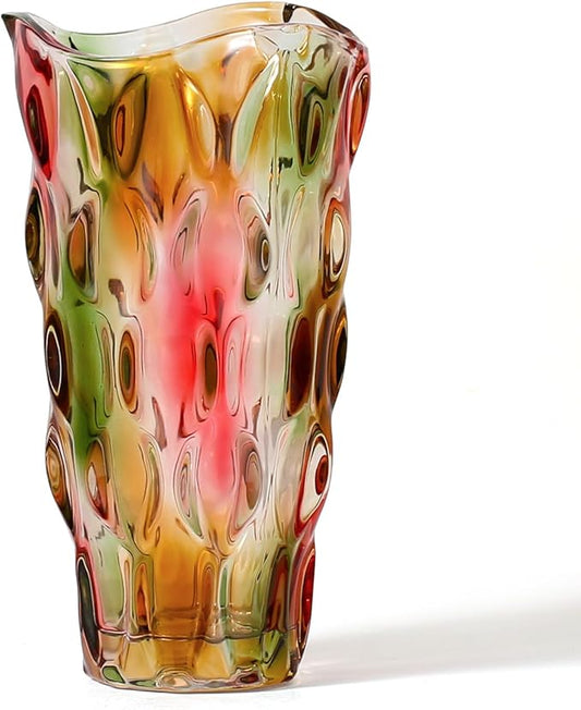 CEMABT 9.5inch 3.4 lb Glass Vases for Flowers Unbreakable Thickened Morden vase for Tables Centerpieces,Colorful,Vintage and Clear Rose Large Flower vases for Bouquet Unique Gifts（Rosa Colorful）