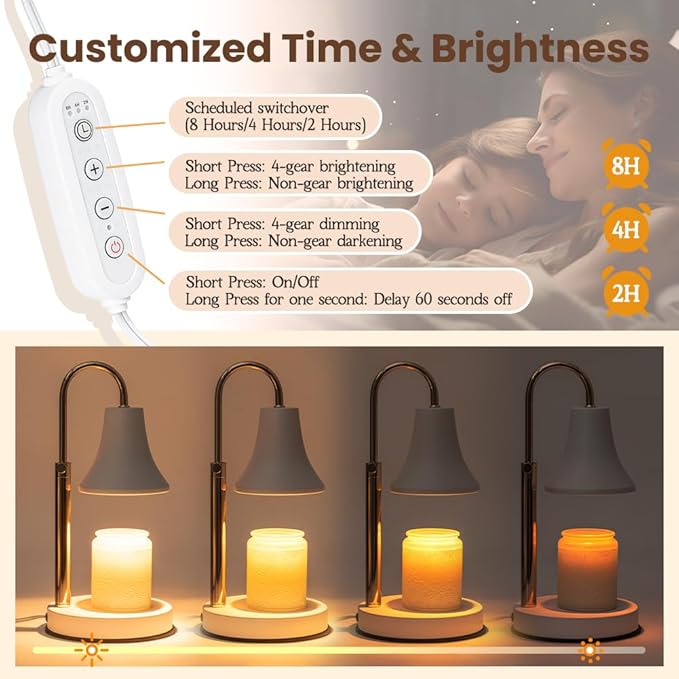 Candle Warmer Lamp, Height Adjustable Dimmable Candle Lamp Warmer with Timer, Electric Wax Melt Warmer for Jar Candles, Nightstand Lamp for Bedroom, House Warming Mothers Day Gifts Decor