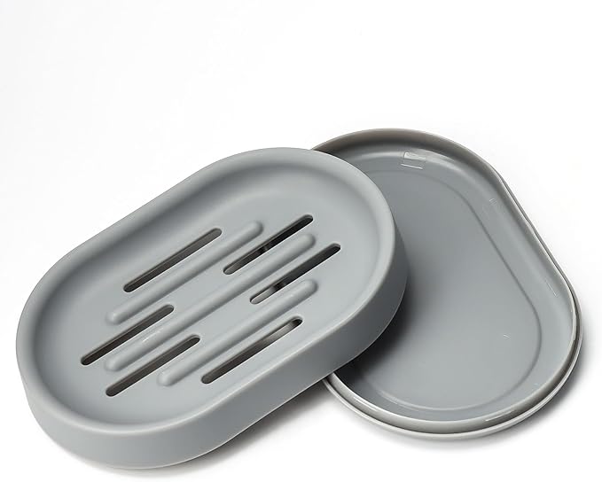 Topsky Soap Dish for Shower,2 Pack Soap Dishes Soap Savers for Bar Soap, Soap Bar Holder Shower with Drip Tray, Plastic Soap Holders with Drain for Kitchen Sink, Easy to Clean,Dry,Gray