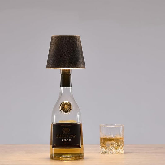 Rechargeable Bottle Lamp, LED Wine Bottle Light Ambient Light for Desk Table Bar Decor, Bottle Lamp Shade for Whiskey Wine Liquor Bottle, Brushed Copper