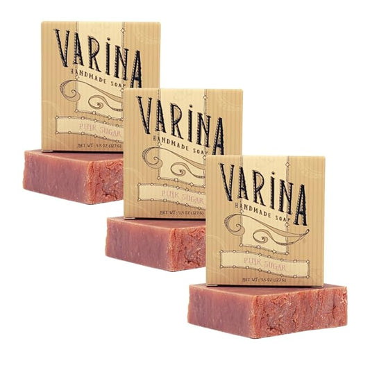 Varina Natural Pink Sugar Bar Soap - Gentle Cleansing for Sensitive Skin, Floral - 3 Pack
