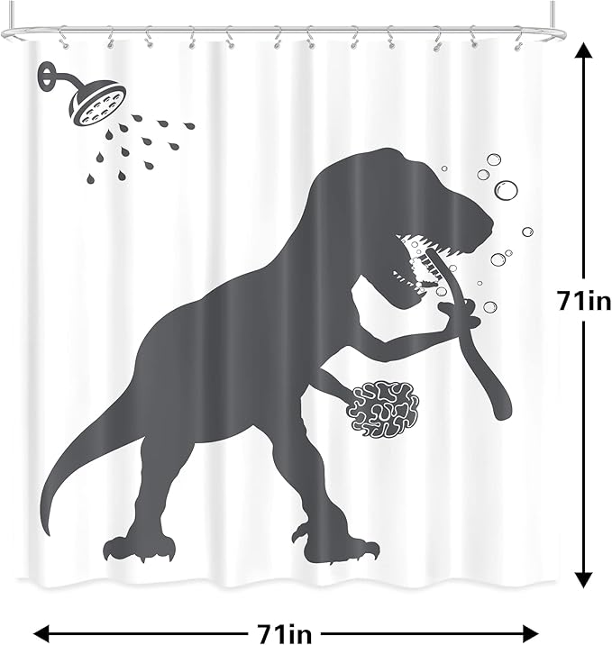 LGhtyro Dinosaur Shower Curtain Dino Shower Curtain 71Wx71H Silhouette Bathroom Set Funny Animal Shadow Kids Bath Curtain Black White Kid Accessories for Boys Bathroom Decor