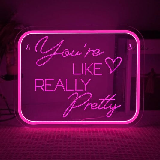 Lucunstar You're Like Really Pretty Neon Sign,Pink Led Neon Light for Wall Decor,Light Sign for Wedding Dimmable Switch USB Powered with Neon Lights for Bedroom,Home Decor
