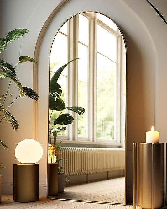 Arched Full Length Mirror, 30" x 71" Oversized, Freestanding or Wall Mounted for Bedroom, Gold