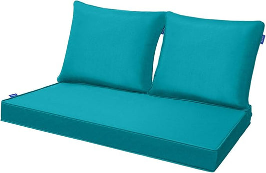 Outdoor Loveseat Cushion Set 48'' x 24'', Outdoor Cushions for Patio Furniture with Fastness Cover, Water Repellent Outdoor Seat Cushion and Couch Back Cushions for Bench, and Swing (Solid Aqua Green)