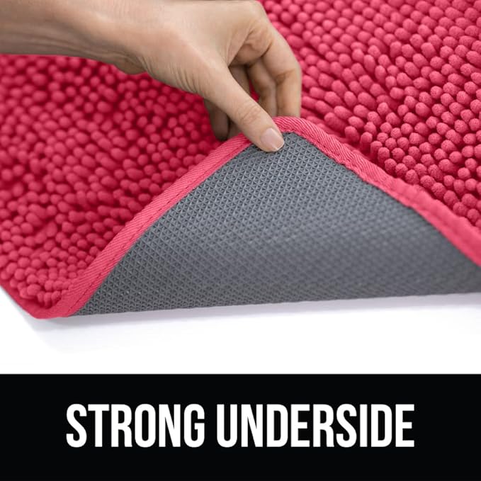 KANGAROO Bathroom Rugs, Chenille Soft Absorbent Bath Rug, Shaggy Shower Mat, Quick Dry Machine Wash Bathmat, Plush Carpet Mats for Tub, Bathtub and Room Home Decor Accessories, 42x24, Hot Pink