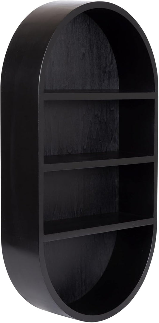 Kate and Laurel Hutton Modern Capsule Wall Shelf; 16 x 28; Black; Minimal Round Oval Wall Shelves for Above Toilet Bathroom Storage