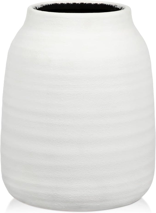Briful 7.1in Rustic Shabby Ivory Ceramic Vase, Vintage Farmhouse Decor, Whitewashed Terra Cotta Antique Pottery Pampas Vases for Home Living Room Kitchen Mantel Table Shelf Decorations