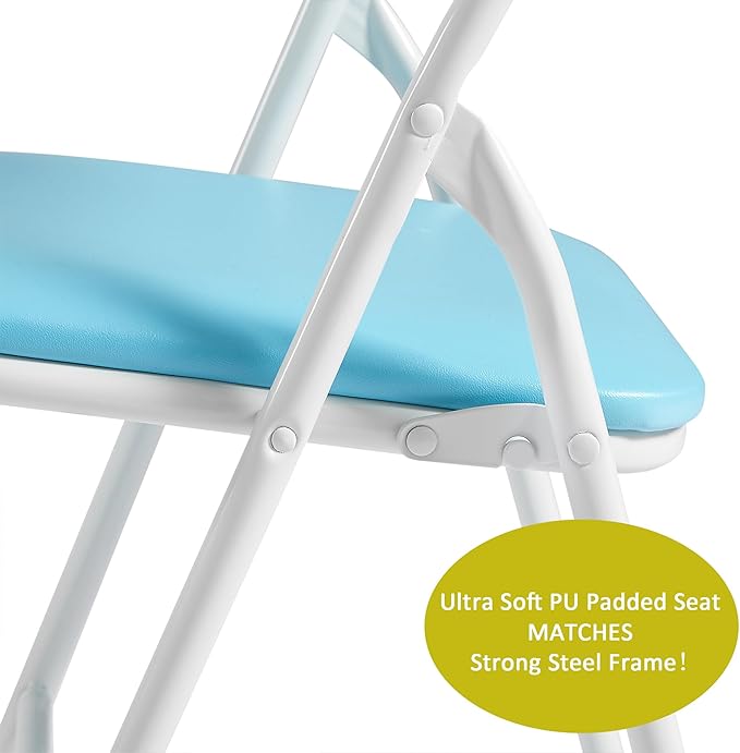 VECELO Folding Activity Table and Chairs 5 Pcs, Portable, with Ultra Soft PU Padded Cushion, 5 Piece Set, Blue