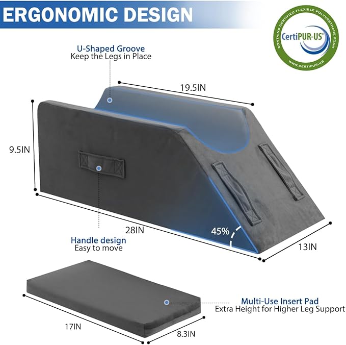 Leg Elevation Pillows for After Surgery, Injuries, Rest and Sleeping,Foam Wedge Pillow to Elevate Foot with Three Handles and Insert Pad