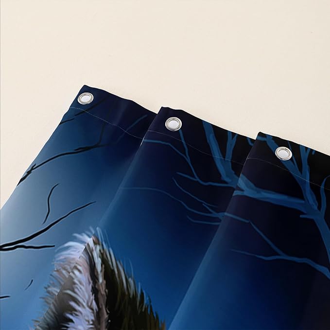 AILONEN Cool Wolf Shower Curtain,Evening Moon Wolf Bath Curtain for Bathroom Decor,Polyester Waterproof for Shower,72" W*78" H with 12 Plastic Hooks