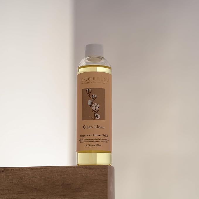 COCORRÍNA Reed Diffuser Refill - Clean Linen 6.7 oz. Scented Oil for Reed Diffuser Home Fragrance for Bedroom, Bathroom Home Decor