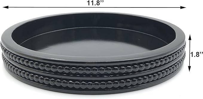 Carah & Cossh Round Wooden Tray, Black Round Decorative Wood Tray, Round Modern Decorative Tray, Perfect for Storage and Display (Black)