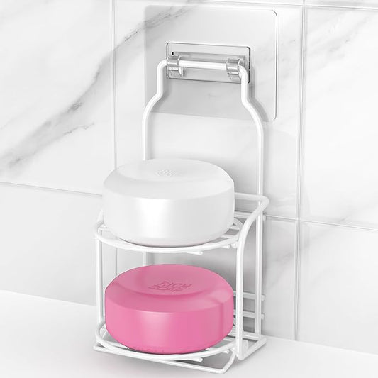 2-Tier Shower Soap Shampoo Bar Holder, Self Adhesive & Freestanding Draining Soap Dish Caddy for Bathroom Kitchen Wall Accesories, Apartment Essentials Decor