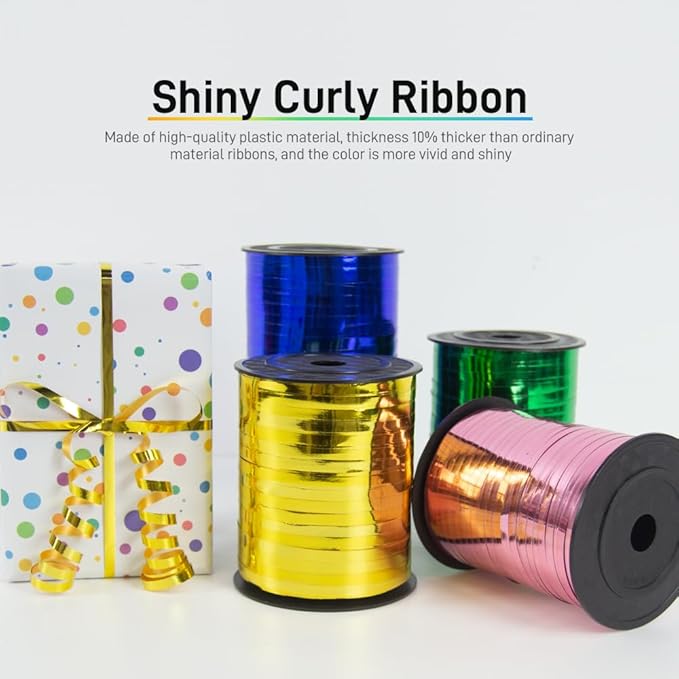 500 Yards Metallic Shiny Curling Ribbon with Spool, 1/5" Curly Ribbons - Ideal for Gift Wrapping, Birthday, Halloween, Christmas Party Decorations, and Balloon String Ribbon in Purple