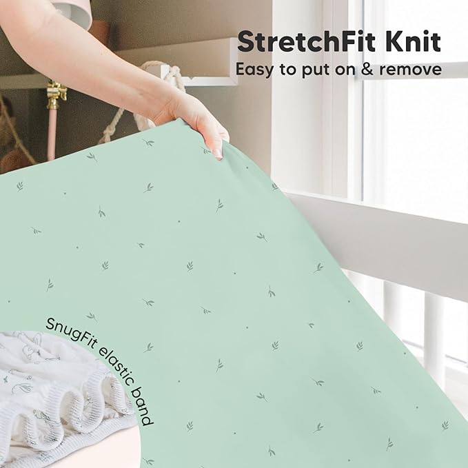 Pack and Play Sheets Fitted, 2-Pack Mini Crib Sheets - Pack N Play Sheets, Organic Fitted Crib Sheet for Pack and Play Mattress, Playard Baby Crib Sheets, Crib Sheets Neutral for Boys, Girls(Bunnies)