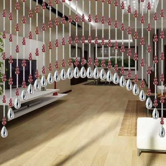 Hanging Glass Door Beads Curtains Valance Self-Adhesive for Doorways Crystals Stran Arched Windows, Clear Crystal Room Partition Curtain Door Frame Beads for Doorways Closets 12