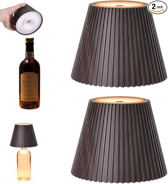 WILIT 2 Pack Wireless Bottle Lamp, 3-Level Brightness Cordless Table Lamp Shades, Rechargeable Battery Operated Lamp for Bedroom, Living Room, Kitchen Counter Light, Gifts for Women