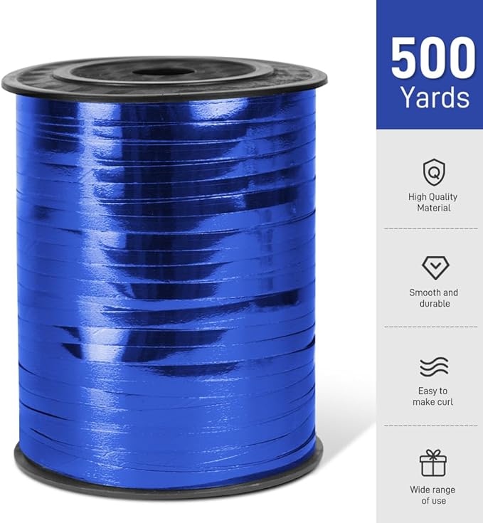 500 Yards Metallic Shiny Curling Ribbon with Spool, 1/5" Curly Ribbons - Perfect for Gift Wrapping, Florist Flowers, Birthday Party Decorations, and Balloon String Ribbon in Dark Blue
