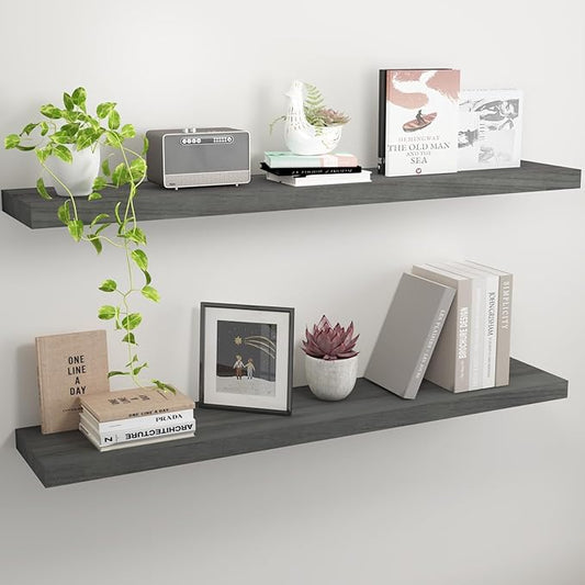 Floating Shelves 36 Inch Wall Shelf Solid Wood Mounted Storage for Bedroom Living Room Set of 2, Rustic Grey Wall Shelves