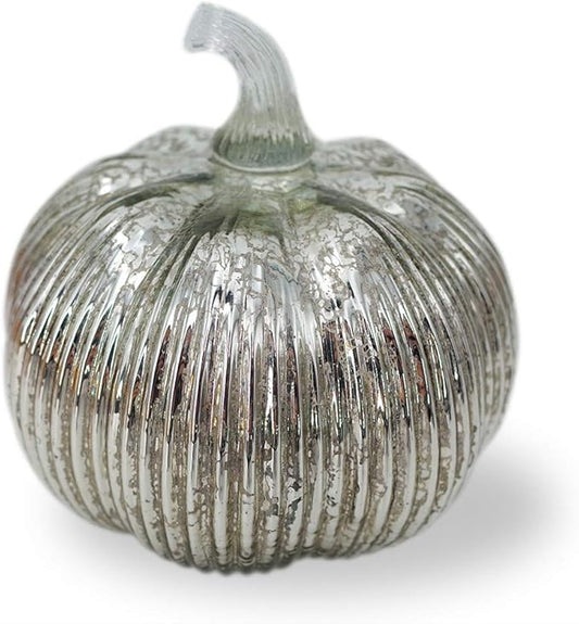 Mercury Glass Light up Pumpkin with Timer- Fall Decoration for Home-Lamps for Festive Decoration-Thanksgiving Pumpkin Decoration (Silver)