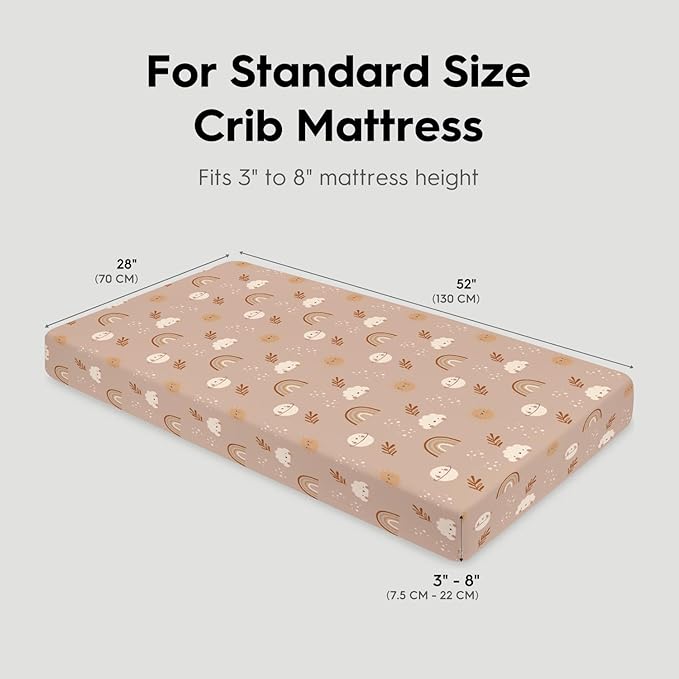 Horaldaily 2 Pack Fitted Crib Sheet for Boys Girls,Soft Breathable Washable Jersey Microfiber Baby Crib Sheet, Fits Standard Size Crib Mattress 28in x 52in, Animals Leaves Nursery Sheet Beige/Orange