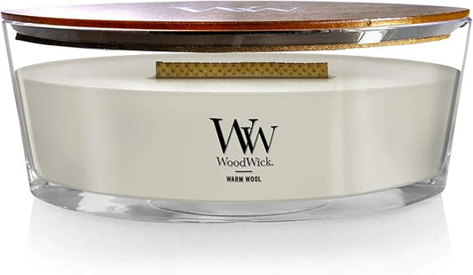 Woodwick Ellipse Scented Candle, Warm Wool, 16oz., Up to 50 Hours Burn Time, Fall Candle with Crackling Wick for Smooth Burn, Soy Wax Blend