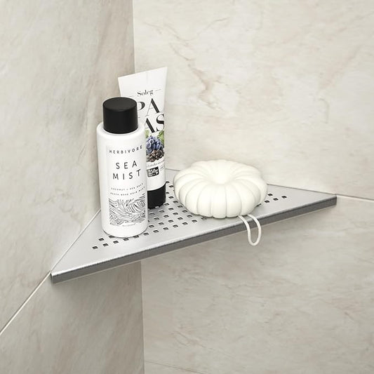 Corner Shower Shelf, 304 Stainless Steel 10" Brushed Recessed Shelf for Bathroom, Grout in Shelf for Tiled Wall, No Drilling Needed
