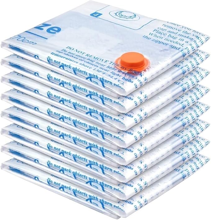 Vacuum Storage Bags 8 Large, Plastic Packaging Bags,Space Saver Sealer Bags, Airtight Compression Bags for Clothes, Pillows, Comforters, Blankets, Bedding