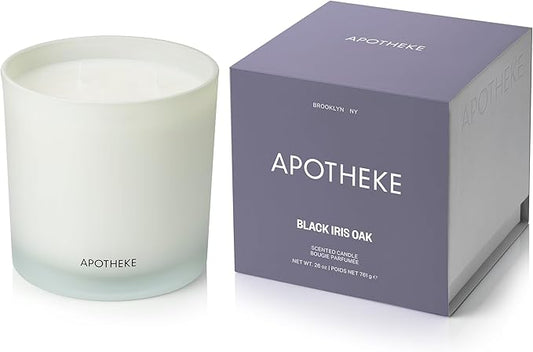 APOTHEKE Black Iris Oak Scented Candles for Home - Aromatherapy 3-Wick Jar Candle with Soy Wax Blend - Long-Lasting Scent with Natural Essential & Perfume-Grade Oils