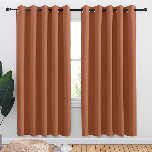 NICETOWN Halloween Burnt Orange Blackout Draperies Curtains for Kids Room, Window Treatment Thermal Insulated Solid Grommet Blackout Drape Panels for Bedroom (Set of 2, 70 by 72 inches)