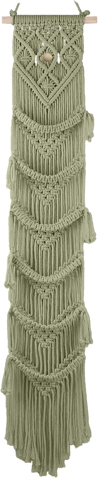 Macrame Cap Holder Boho Hat Hangers Over Door Ball Cap Rack Organizer Decorative Bohemian Handmade Woven Wall Hanging for Baseball Cap Display Decoration (Green, Up to 12 Caps)