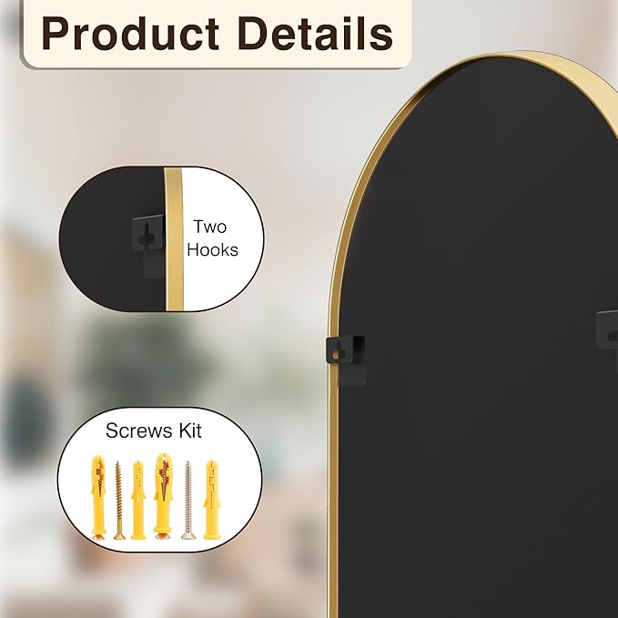 FICTOR Bathroom Vanity Mirror for Wall,32”x30” Arched Metal Framed Bathroom Mirror for Over Sink,Entryway,Living Room,Bedroom(Gold)