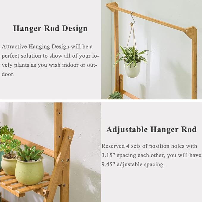 COPREE Bamboo 3-Tier Hanging Plant Stand Planter Shelves Flower Pot Organizer Rack Folding Display Shelving Plants Shelf Unit Holder