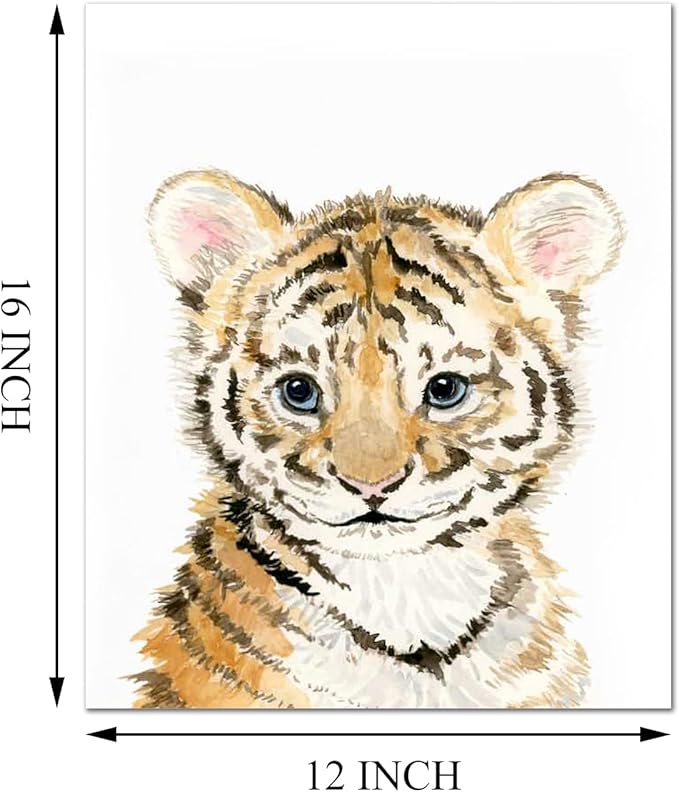 Jungle Safari Wall Art Decor for Baby Nursery Room - Tiger, Lion, Elephant Animal Decorations for Bedroom (12"x16", UNFRAMED)